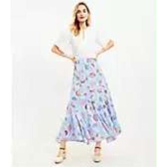 LOFT Blue Floral Godet Midi Skirt, size L - Picture 2 of 7